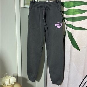 White Fox Boutique Black Sweat Joggers with Pink Logo